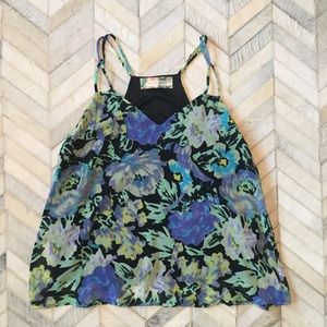 Blue Black Floral Tank Top - Medium - Pants Store